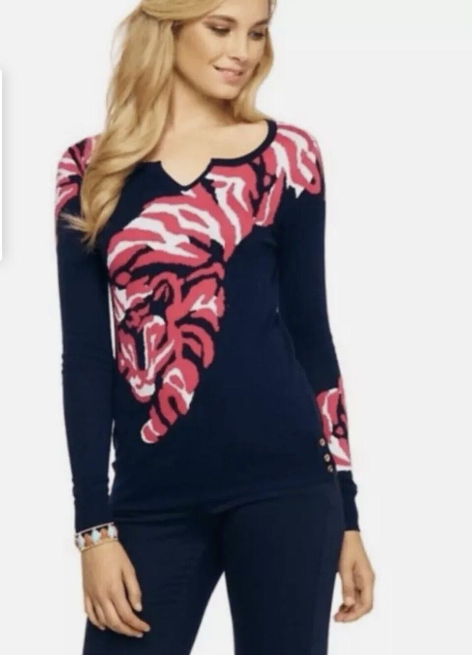 Lilly Pulitzer Women Size S Tiger Jacquard  Long Sleeve Sweater Art to Wear